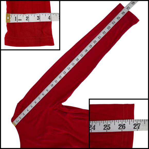 Long Sleeve Tunic Top Scoop Neck Asymmetrical Hem Red Measurements Included - Picture 11 of 12